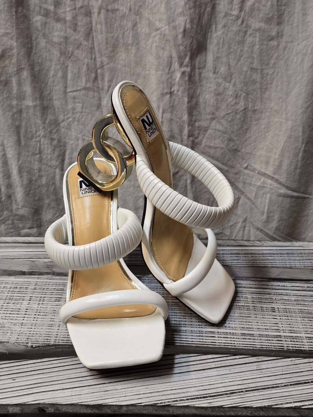 Ninety Union Raddle White Strap Heeled Sandals